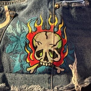 Ed Hardy Blue Jean Shorts with Skull Design size xl measurements in photos
